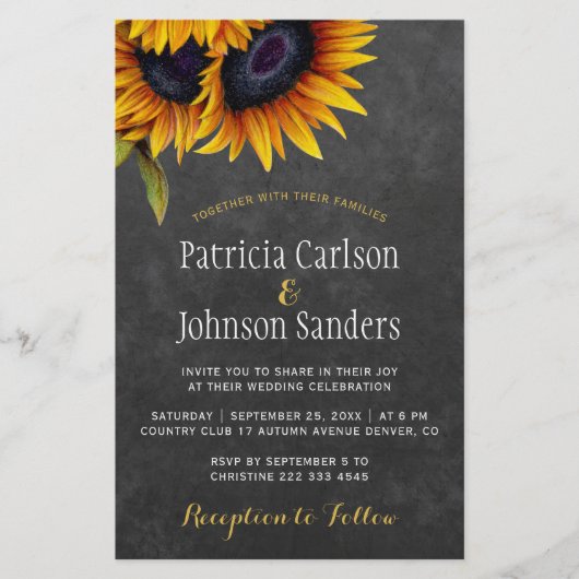 予算の素朴なひまわり結婚の紙招待 チラシ (正面)