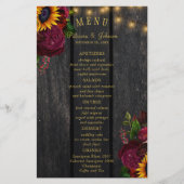 予算の素朴なヒマワリとバラ結婚のメニュー チラシ (正面)