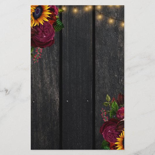 予算の素朴なヒマワリとバラ結婚のメニュー チラシ (裏面)