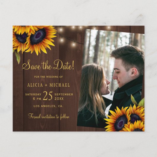 予算の素朴なフローラ写真結婚式の日付を保存 チラシ (正面)