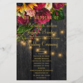 予算の素朴なフローラ木製のライト結婚式プログラム チラシ (正面)