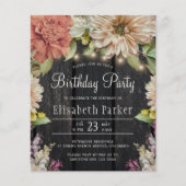 予算の素朴なフローラ誕生日パーティーの招待 (正面)