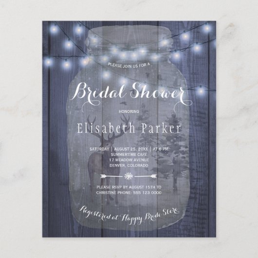 予算の素朴な冬のブライダルシャワー招待 (正面)