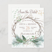 予算の素朴な冬のリース結婚式の日付を保存 (正面/裏面)