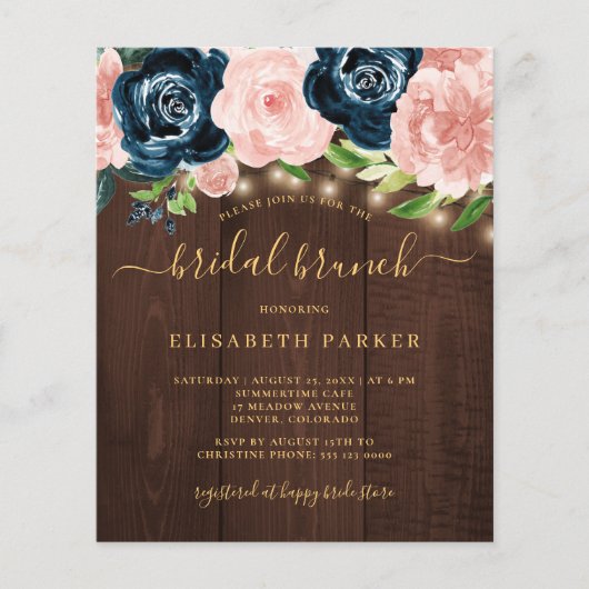 予算の素朴な夏の木のブライダルシャワー招待 (正面)