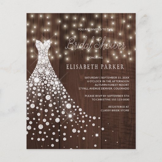 予算の素朴な木製ブライダルシャワー招待フライヤー チラシ (正面)