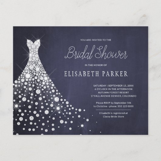 予算の素朴な海軍のブライダルシャワー招待 (正面)