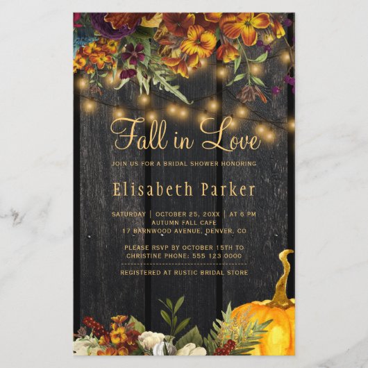予算の素朴な秋フローラブライダルシャワー招待 (正面)