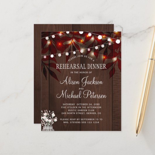 予算の素朴な秋リハーサル夕食の招待 (正面/裏面インサイチュ)