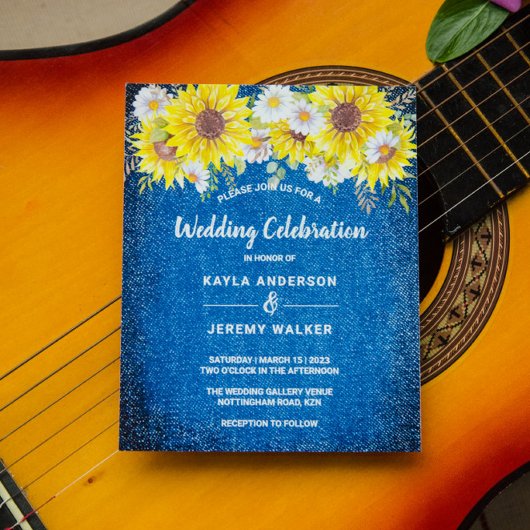 予算の素朴な青いヒマワリの結婚式の招待