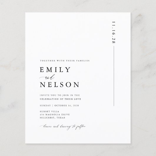 予算の素朴宛先フォトウェディング招待 (裏面)