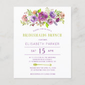 予算の紫のフローラの花嫁のブランチの招待 (正面)