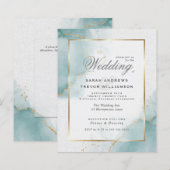 予算の結婚ティール（緑がかった色）金ゴールド抽象芸術の大破Invitati (正面/裏面)