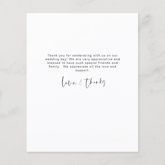 予算の結婚写真最小主義サンキューカード (裏面)