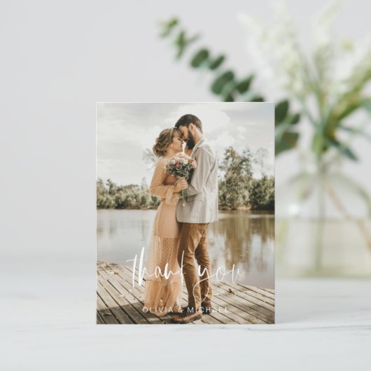 予算の結婚写真最小主義サンキューカード (スタンド正面)