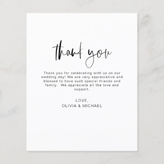 予算の結婚写真最小主義サンキューカード (裏面)