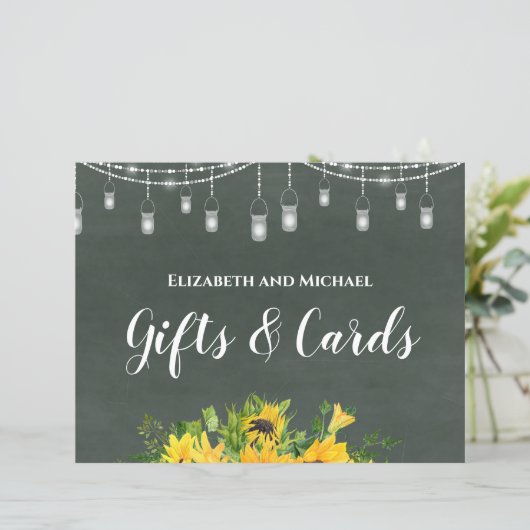 予算の結婚式の贈り物とカードチョークサンフラワー (スタンド正面)