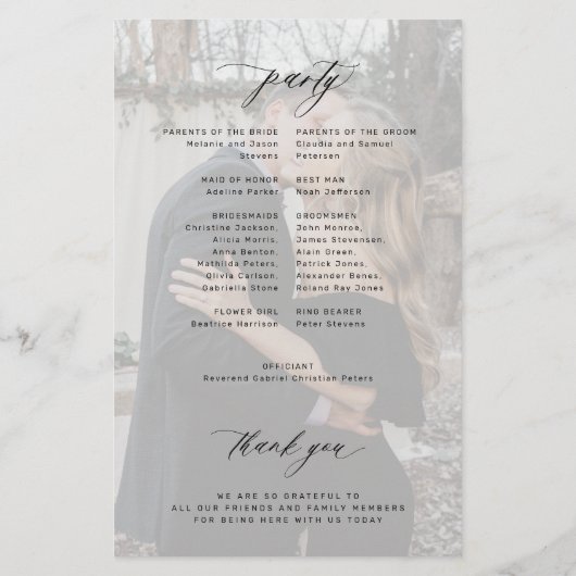 予算の結婚式プログラムの白い黒いエレガント写真 チラシ (裏面)