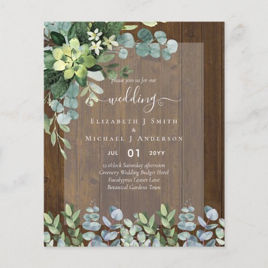 予算の結婚式招待状救日 – 緑 チラシ (正面)