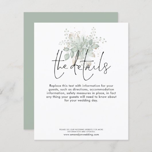 予算の結婚詳細の葉のスクリプトエンクロージャ (正面/裏面)