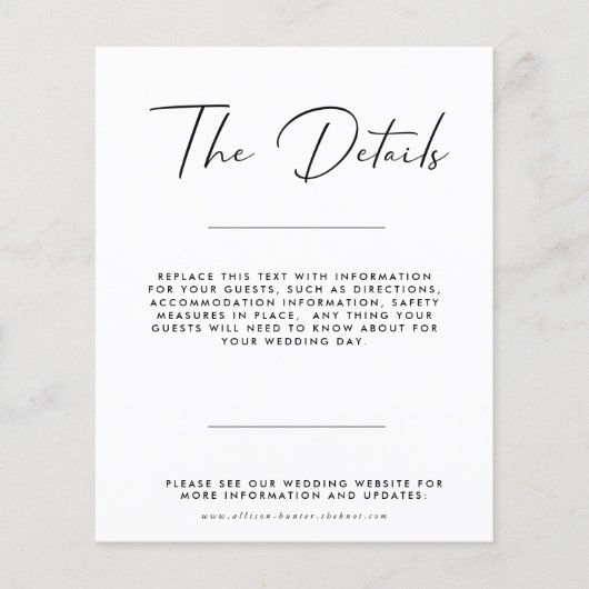 予算の結婚詳細エンクロージャカード (正面)