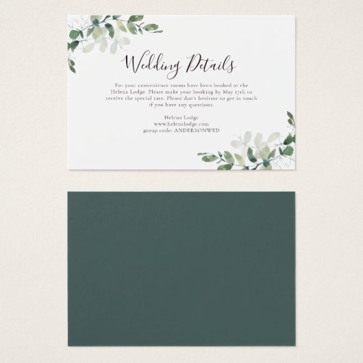 予算の結婚詳細ユーカリ・エンクロージャカード (正面&裏面)