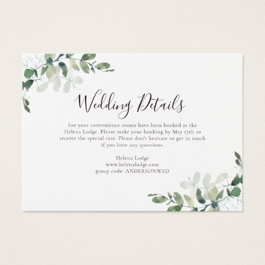 予算の結婚詳細ユーカリ・エンクロージャカード (正面)