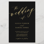 予算の結婚金ゴールドブラックQRコードの招待 チラシ (正面)