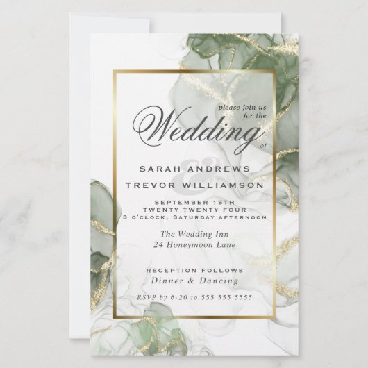 予算の結婚金ゴールドミュートセージ緑のインク (正面)