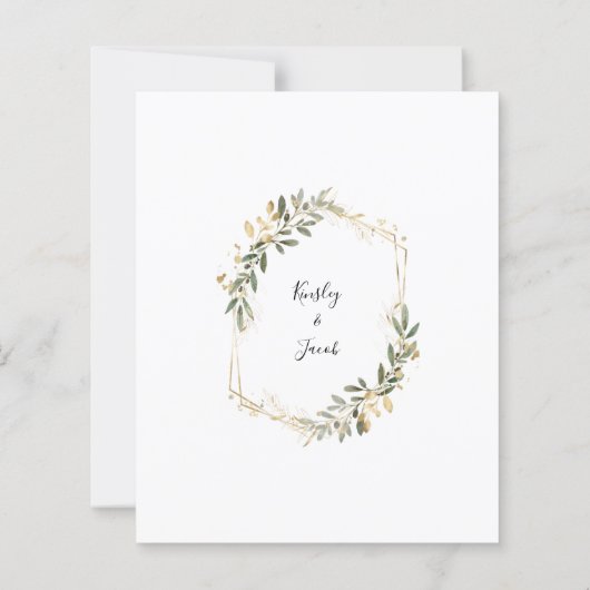 予算の緑と金ゴールド幾何学的ウェディング招待 (裏面)