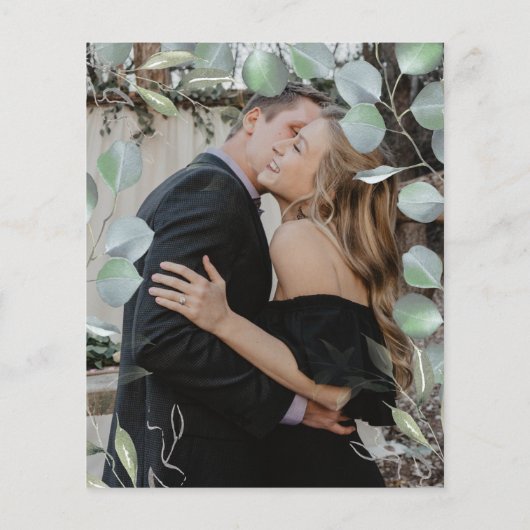 予算の緑の写真結婚式招待状 (裏面)