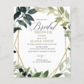 予算の緑の幾何学的ブライダルシャワー招待 (正面)