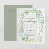 予算の緑の結婚式の招待 (正面/裏面)