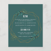 予算の緑の金ゴールド幾何学的な結婚式の誘い (正面)