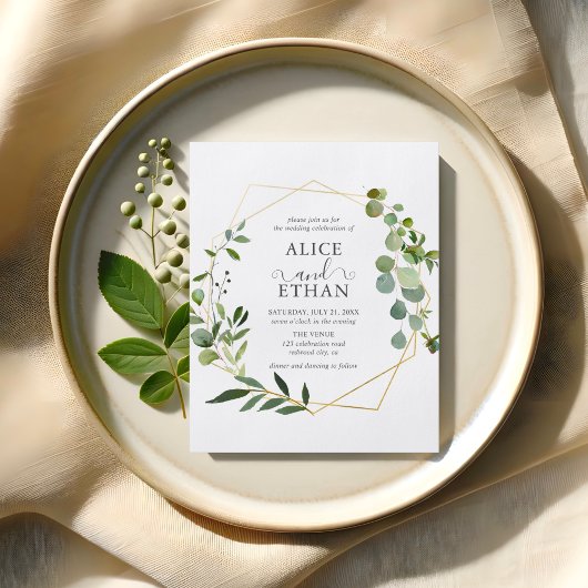 予算の緑モダンQRコード結婚式招待状 チラシ