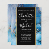 予算の署名スクリプトブルーアゲートウェディング招待 (正面/裏面)