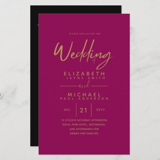 予算の色の傾向金ゴールド結婚式の招待モダン (正面/裏面)