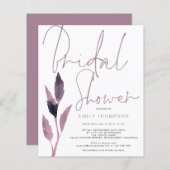予算の葉のスクリプトブライダルシャワーの招待 (正面/裏面)