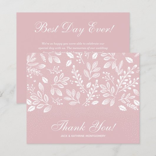 予算の葉の白いスクリプトほこりバラありがとう (正面/裏面)