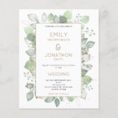 予算の葉金ゴールドセージQRコードウェディング招待 (正面)