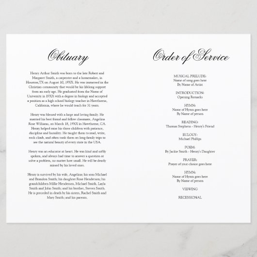 予算の葬儀のサービスの順序フォトプログラム (裏面)