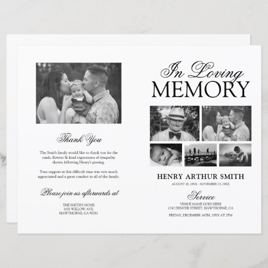 予算の葬儀のサービスの順序フォトプログラム (正面/裏面)