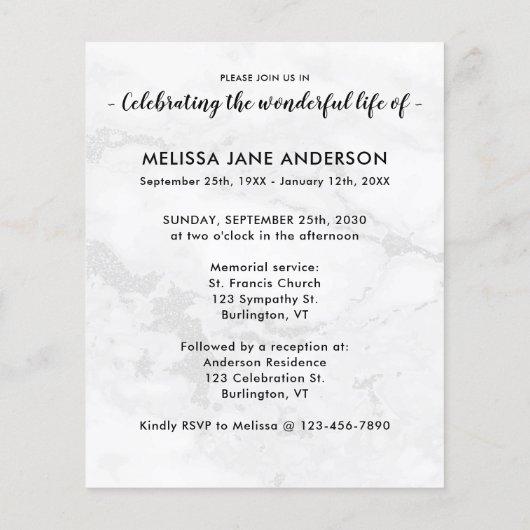 予算の葬儀の写真記念お祝いの生活 (裏面)