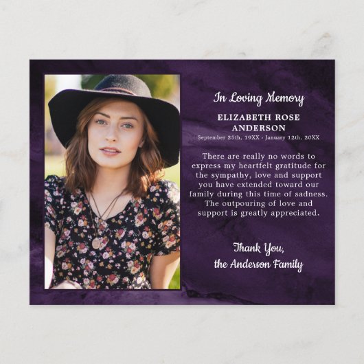 予算の葬儀記念写真ありがとう紫 (正面)