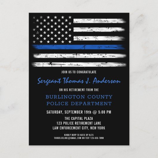 予算の薄い青い線の警察官退職 ポストカード (正面)