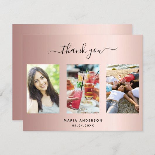 予算の誕生日の写真バラ金ゴールドサンキューカード (正面/裏面)