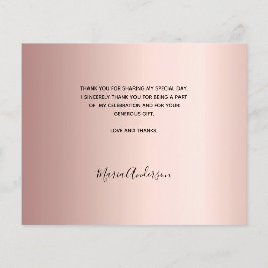 予算の誕生日の写真バラ金ゴールドサンキューカード (裏面)