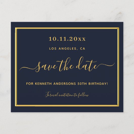 予算の誕生日の青い金ゴールド保存日付 (正面)