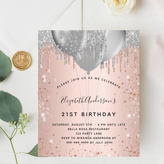 予算の誕生日バラ金ゴールド銀グリッターバルーン (クリエイターアップロード済み)