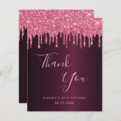 予算の誕生日バーガンディーピンクの名前サンキューカード (正面/裏面)
